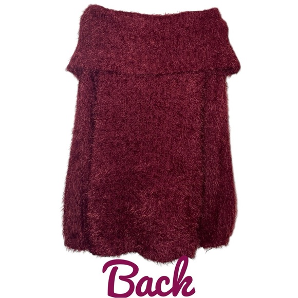 DAT TO DAY blu pepper Off the Shoulders “Fuzzy” Sweater in Burgundy Size Large - Picture 5 of 8